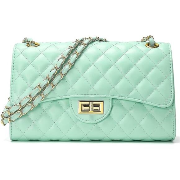 Quilted Vegan Leather Crossbody Bags Mint Green - Picture 1 of 6